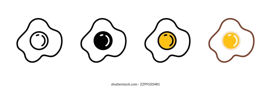 Ei-Symbole Vektorgrafik gesetzt in Linie, flach und Farbe Stil. Ei, sonnige Seite oben, Omelette, Eiersymbol für gebratenes Ei zum Kochen im Restaurant. Vektorgrafik