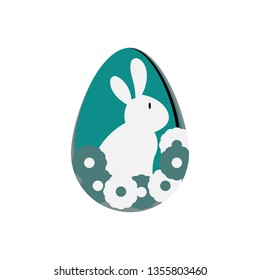 An egg with an image of a spring bunny among flowers