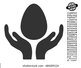 Egg Incubator Hands icon with black bonus men pictograms. Egg Incubator Hands vector illustration style is a flat gray iconic element for web design, app user interfaces.