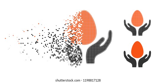 Egg incubator hands icon in dissolving, dotted halftone and undamaged entire variants. Elements are organized into vector dissolving egg incubator hands symbol.