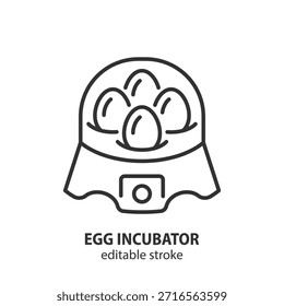 Egg incubator line icon. Simple symbol depicting poultry farming and egg hatching for web design. Editable stroke. Vector illustration.