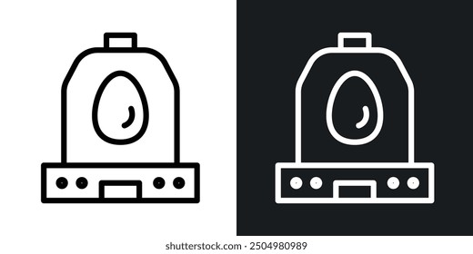 Egg incubator vector icon set black and white filled and outlined style.