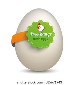 Egg with label and text Free-Range Fresh Eggs. Eps 10 vector file.