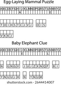 Egg Laying Mammal Puzzleand Baby Elephant Clue Word Search Grids Letters vector