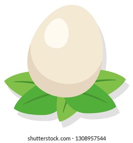 Egg with leaf vector illustration in flat color design