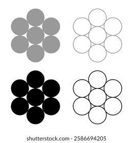 Egg of life Sacred geometry symbol seven circle 7 set icon grey black color vector illustration image solid fill outline contour line thin flat style