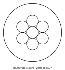 Egg of life Sacred geometry symbol seven circle 7 icon in circle round black color vector illustration image outline contour line thin style simple