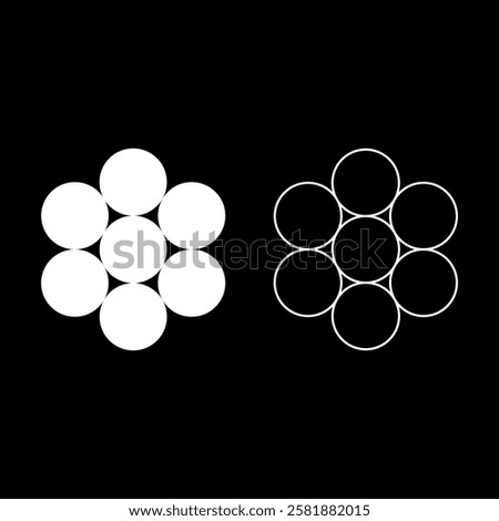 Egg of life Sacred geometry symbol seven circle 7 set icon white color vector illustration image solid fill outline contour line thin flat style