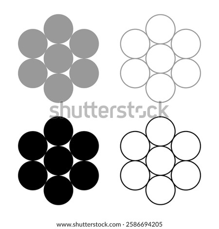 Egg of life Sacred geometry symbol seven circle 7 set icon grey black color vector illustration image solid fill outline contour line thin flat style