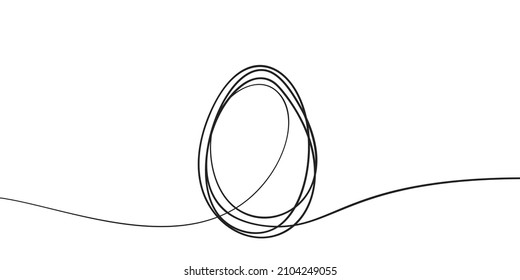 Egg line art, Continuous one line drawing of single egg shape outline several times, Black and white graphics easter design element