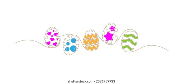 Egg line art, continuous one line drawing of a whole egg, black and color graphic, isolated in white background, Vector illustration design element for Easter holiday, eps 10