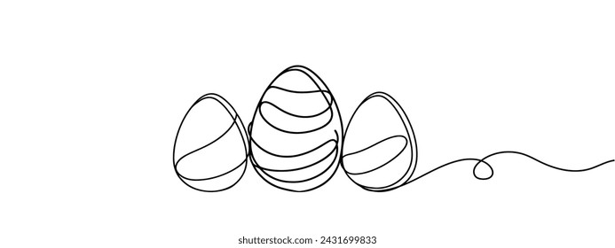  Egg line art, Continuous one line drawing of single egg shape, Black and white graphics