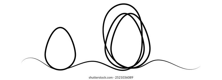 Egg line art, Continuous one line drawing of whole egg in shell, Black and white graphics, Vector illustration design element for Easter holidays. design eps 10