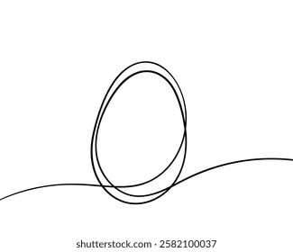 Egg line art, Continuous one line drawing of single egg shape circled twice, Black and white graphics