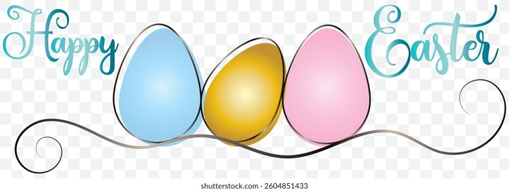 Egg line art, Continuous one line drawing of whole egg in shell, coloring gradient graphics, Vector illustration design element for Easter holidays. EPS 10.