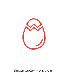 Egg Line Red Icon On White Background. Red Flat Style Vector Illustration