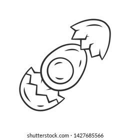 Egg linear icon. Salad ingredient. Thin line illustration. High protein product. Contour symbol. Hard boiled  chicken egg half with broken eggshell. Vector isolated outline drawing. Editable stroke