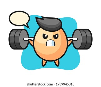 Egg mascot cartoon with a barbell