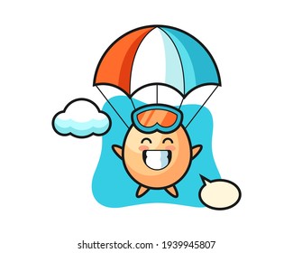 Egg mascot cartoon is skydiving with happy gesture