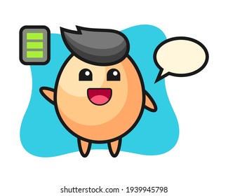 Personaje de mascota de huevo con gesto energético