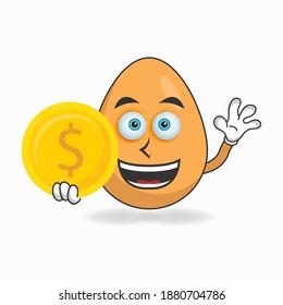 Egg mascot character holding coins. vector illustration