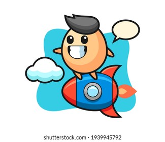 Egg mascot character riding a rocket