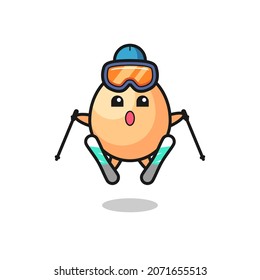 egg mascot character as a ski player , cute style design for t shirt, sticker, logo element