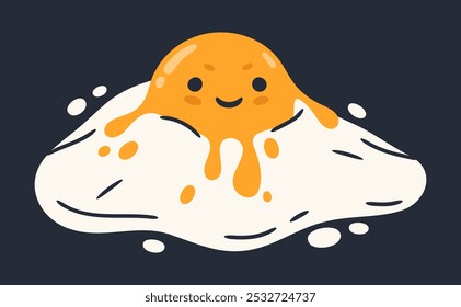 Egg mascot with humorous face. Fried eggs funny character, cute fried eggs emoji flat vector illustration. Comic chicken eggs for breakfast