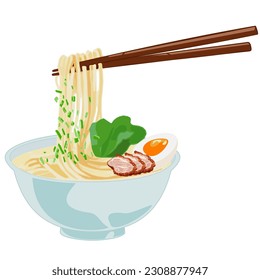 ์์Noodles with egg, meat and vegetable, isolated on white background, vector illustration