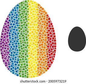 Egg mosaic icon of circle elements in variable sizes and rainbow color tints. A dotted LGBT-colored egg for lesbians, gays, bisexuals, and transgenders. Vector icon in LGBT flag colors.