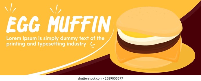 Egg Muffin Banner Illustration Fast Food Breakfast Design for Restaurant Ads and Marketing