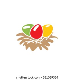 Egg in a nest. Easter. Christian symbol. Easter template.. Food.  Symbol, icon, isolated pattern stationery. Vintage egg in a nest. Golden symbol of Easter. Gold.  Modern illustration of flat lines.