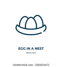 Egg in a nest icon. Linear vector illustration from birds pack collection. Outline egg in a nest icon vector. Thin line symbol for use on web and mobile apps, logo, print media.