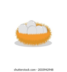 egg nest illustration made of straw, isolated flat design cartoon vector