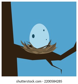 An egg in a nest on a tree branch.