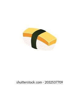 Ei nigiri Sushi, Vektorgrafik auf transparentem Hintergrund einzeln, weißer Hintergrund, Tamago Nigiri-Vektorgrafik, Ei, Omelette und Reis, japanische Küche