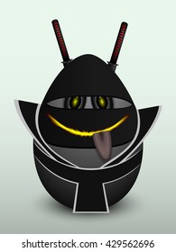 Egg ninja in a black kimono and two swords behind his back.