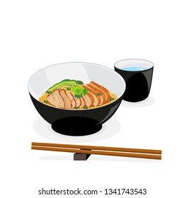 Egg noodle with roasted duck and roasted pork.
