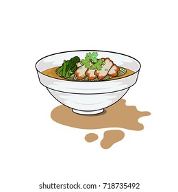 Egg noodle soup with red roast pork, popular food from Thailand