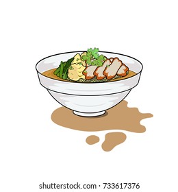 Egg noodle soup with red roast pork and shrimp’s won-ton, popular food from Thailand