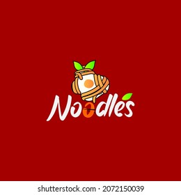 egg and noodles logo isolated in red background