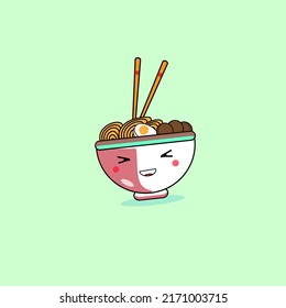 Egg Noodles and Meatballs With Chopsticks Vector Cartoon Icon Illustration. Isolated Premium Vector Food And Drink Icon Concept.