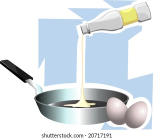 egg, oil and plate	