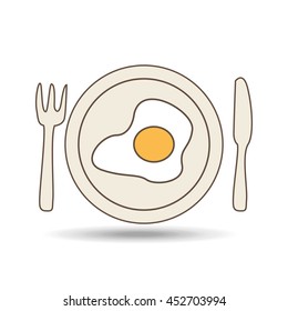 egg on plate with fork and knife, vector illustration