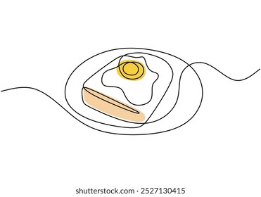 Huevo en un plato en un dibujo de línea continua. Diseño minimalista para temas de comedor y desayuno. Ilustración dibujada a mano para el disfrute culinario.