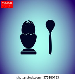 Egg on stand with a spoon. Vector illustration.