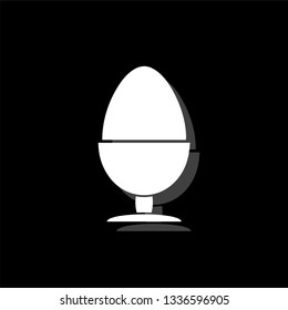 Egg On Stand. White flat simple icon with shadow