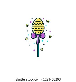 Egg on a stick flat color line icon. Easter, Pascha, Ressurection day decoration, symbol, sign, pictogram, design element.