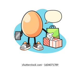 Egg online shopping with speech bubble cartoon. Mascot Character vector.