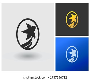 Ei-oval-Circle-Logo mit Stern und Buchstaben F-Monogramm-Vektorvorlage